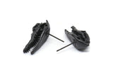 Black Crocodile Earring, 2 Oxidized Black Brass Crocodile Stud Earrings (27x10mm) N0961