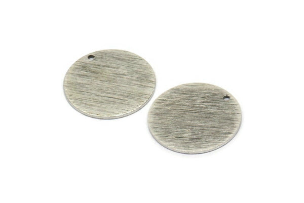 Silver Round Charm, 4 Textured Antique Silver Plated Brass Round Charms With 1 Hole, Blanks (18x0.80mm) M02848