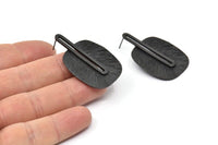 Black Earring Post, 2 Posts Oxidized Black Brass Textured Earrings (43x28x0.80mm) N0710