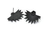 Black Sun Earring, 2 Oxidized Blac Brass Sunshine Badge Stud Earrings - Pad Size 6mm (31x21mm) N0769