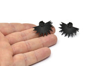 Black Sun Earring, 2 Oxidized Blac Brass Sunshine Badge Stud Earrings - Pad Size 6mm (31x21mm) N0769
