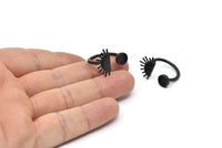 Black Ring Settings, 2 Oxidized Black Brass Moon And Planet Ring With 1 Stone Setting - Pad Size 6mm R054