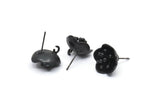 Siyah Çiçek Küpe, 1 Döngülü 2 Oksitlenmiş Siyah Pirinç Çiçek Küpe (16 mm) N1215