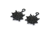 Black Sun Charm, 4 Oxidized Black Brass Sun Charms With 1 Loop, Findings (19x14xmm) N1198