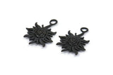 Black Sun Charm, 4 Oxidized Black Brass Sun Charms With 1 Loop, Findings (19x14xmm) N1198