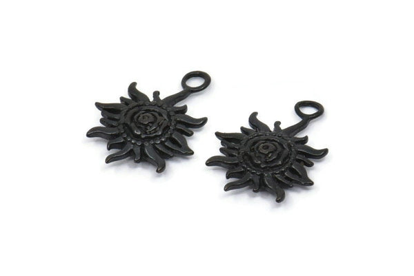 Black Sun Charm, 4 Oxidized Black Brass Sun Charms With 1 Loop, Findings (19x14xmm) N1198