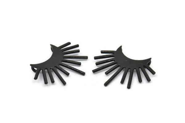 Moon and Sun, 2 Oxidized Black Brass Crescent Moon Pendants With 2 Loops (28x17x0.80mm) N0991