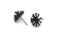 Siyah Çiçek Küpe, 1 Döngülü 4 Oksitlenmiş Pirinç Siyah Taraxacum Çivi Küpe (14 mm) N1180
