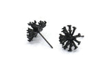 Siyah Çiçek Küpe, 1 Döngülü 4 Oksitlenmiş Pirinç Siyah Taraxacum Çivi Küpe (14 mm) N1180