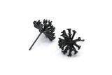 Siyah Çiçek Küpe, 1 Döngülü 4 Oksitlenmiş Pirinç Siyah Taraxacum Çivi Küpe (14 mm) N1180