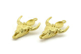Brass Ox Skull, Raw Brass Ox Head Skull Charms With 1 Loop, Skull Pendants - Pad Size : 6x8mm (34x23x9mm) N2581