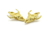 Brass Ox Skull, Raw Brass Ox Head Skull Charms With 1 Loop, Skull Pendants - Pad Size : 6x8mm (34x23x9mm) N2581