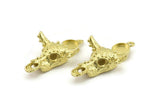 Brass Ox Skull, Raw Brass Ox Head Skull Charms With 1 Loop, Skull Pendants - Pad Size : 8mm (40x26x8mm) N2599