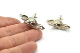 Silver Ox Skull, Antique Silver Plated Brass Ox Head Skull Charms With 1 Loop, Skull Pendants - Pad Size : 8mm (40x26x8mm) N2599