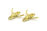 Brass Ox Skull, Raw Brass Ox Head Skull Charms With 1 Loop, Skull Pendants - Pad Size : 6mm (34x32x7mm) N2594