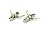 Silver Ox Skull, Antique Silver Plated Brass Ox Head Skull Charms With 1 Loop, Skull Pendants - Pad Size : 6mm (34x32x7mm) N2594