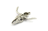 Silver Ox Skull, Antique Silver Plated Brass Ox Head Skull Charms With 1 Loop, Skull Pendants - Pad Size : 6mm (34x32x7mm) N2594