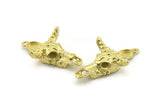 Brass Ox Skull, Raw Brass Ox Head Skull Charms With 1 Loop, Skull Pendants - Pad Size : 6x8mm (39x25x9mm) N2602