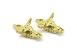Brass Ox Skull, Raw Brass Ox Head Skull Charms With 1 Loop, Skull Pendants - Pad Size : 6x8mm (39x25x9mm) N2602