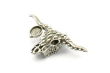 Silver Ox Skull, Antique Silver Plated Brass Ox Head Skull Charms With 1 Loop, Skull Pendants - Pad Size : 6x8mm (47x29x10mm) N2603