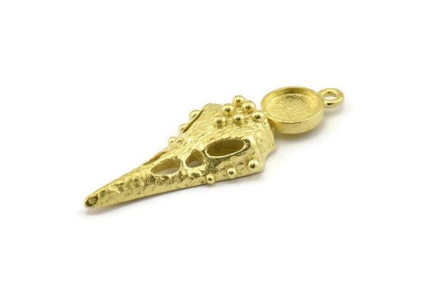 Bird Skull Charm, Raw Brass Bird Skull Necklace Pendants, Skull Charms With 1 Loop - Pad Size : 8mm (44x17x7mm) N2596