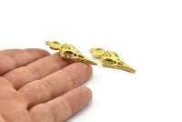 Bird Skull Charm, Raw Brass Bird Skull Necklace Pendants, Skull Charms With 1 Loop - Pad Size : 8mm (44x17x7mm) N2596