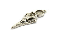 Bird Skull Charm, Antique Silver Plated Brass Bird Skull Necklace Pendants, Skull Charms With 1 Loop - Pad Size : 8mm (44x17x7mm) N2596