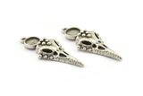 Bird Skull Charm, Antique Silver Plated Brass Bird Skull Necklace Pendants, Skull Charms With 1 Loop - Pad Size : 8mm (44x17x7mm) N2596