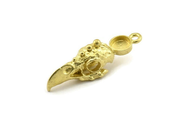 Bird Skull Charm, Raw Brass Bird Skull Necklace Pendants, Skull Charms With 1 Loop - Pad Size : 6mm (35x9x11mm) N2589