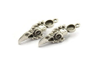 Bird Skull Charm, Antique Silver Plated Brass Bird Skull Necklace Pendants, Skull Charms With 1 Loop - Pad Size : 6mm (35x9x11mm) N2589