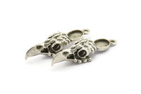 Bird Skull Charm, Antique Silver Plated Brass Bird Skull Necklace Pendants, Skull Charms With 1 Loop - Pad Size : 6x8mm (37x9x10mm) N2597