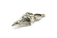 Bird Skull Charm, Antique Silver Plated Brass Bird Skull Necklace Pendants, Skull Charms With 1 Loop - Pad Size : 6x8mm (37x11x11mm) N2598