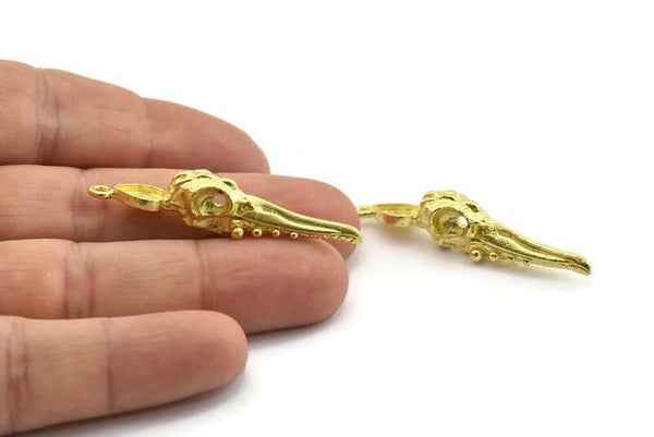Bird Skull Charm, Raw Brass Bird Skull Necklace Pendants, Skull Charms With 1 Loop - Pad Size : 6x8mm (46x9x10mm) N2600
