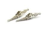 Bird Skull Charm, Antique Silver Plated Brass Bird Skull Necklace Pendants, Skull Charms With 1 Loop - Pad Size : 6x8mm (46x9x10mm) N2600