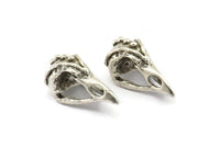Tiny Bird Skull, Antique Silver Plated Brass Bird Skull Pendants, Brass Skull Charm (24x12x11mm) N2593