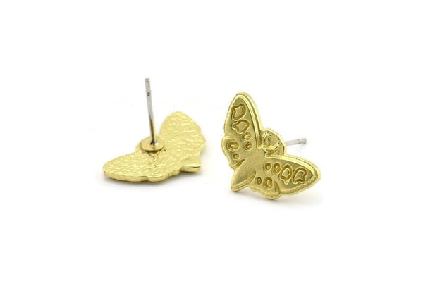 Brass Butterfly Earring, Raw Brass Butterfly Shaped Stud Earrings (16x11x1.5mm) N2606
