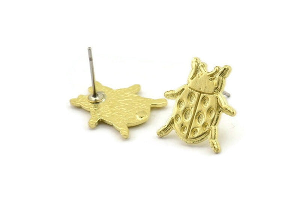 Brass Ladybird Earring, Raw Brass Ladybird Shaped Stud Earrings (15x14x1.5mm) N2607