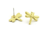 Brass Dragonfly Earring, Raw Brass Dragonfly Shaped Stud Earrings (17x14x1.5mm) N2610