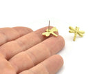Brass Dragonfly Earring, Raw Brass Dragonfly Shaped Stud Earrings (17x14x1.5mm) N2610