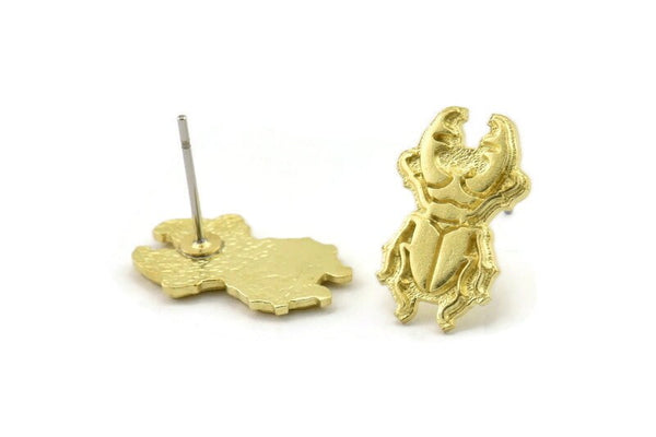 Brass Bug Earring, Raw Brass Bug Shaped Stud Earrings (16x10x1.5mm) N2605