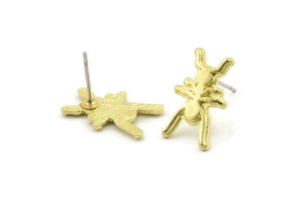 Brass Ant Earring, Raw Brass Ant Shaped Stud Earrings (16x10x1.5mm) N2611