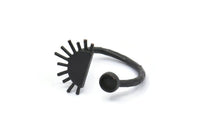 Black Ring Settings, 2 Oxidized Black Brass Moon And Sun Ring With 1 Stone Setting - Pad Size 4mm N1062