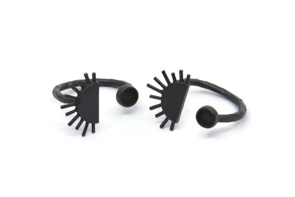 Black Ring Settings, 2 Oxidized Black Brass Moon And Sun Ring With 1 Stone Setting - Pad Size 4mm N1062