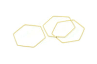 Hexagon Ring Charm, 4 Gold Plated Brass Hexagon Shaped Ring Charms (40x1x1.10mm) E300