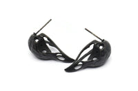 Black Bird Earring, 2 Oxidized Black Brass Bird Skull Stud Earrings (26x11x6mm) N0958