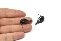Black Bird Earring, 2 Oxidized Black Brass Bird Skull Stud Earrings (26x11x6mm) N0958