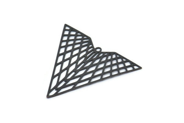 Black Triangle Charm, 4 Textured Oxidized Black Brass Triangle Earring Charms With 1 Hole, Pendants, Findings (41x32mm) E462