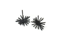 Black Sun Earring, 12 Oxidized Black Brass Sun Shaped Stud Earrings (11x12x0.60mm) A2958