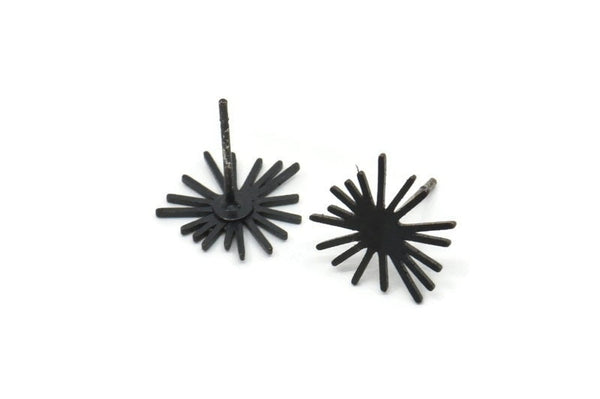 Black Sun Earring, 12 Oxidized Black Brass Sun Shaped Stud Earrings (11x12x0.60mm) A2958
