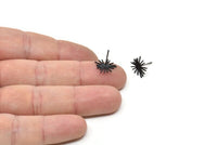 Black Sun Earring, 12 Oxidized Black Brass Sun Shaped Stud Earrings (11x12x0.60mm) A2958